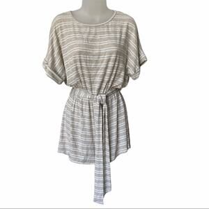 NWOT ENTRO 12th TRIBE Women's Beige White Striped Ribbed Belted Romper